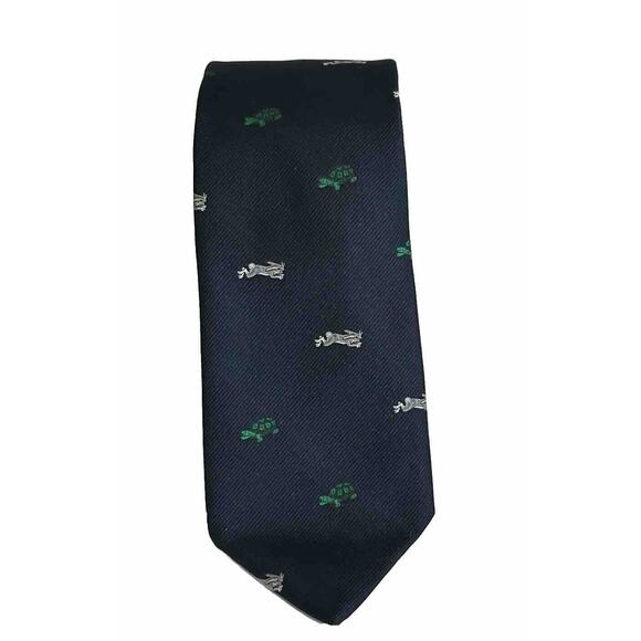 Chipp Tortoise & The Hare Blue Club Tie Vintage Navy Turtle Rabbit MINT Poly - Picture 2 of 8